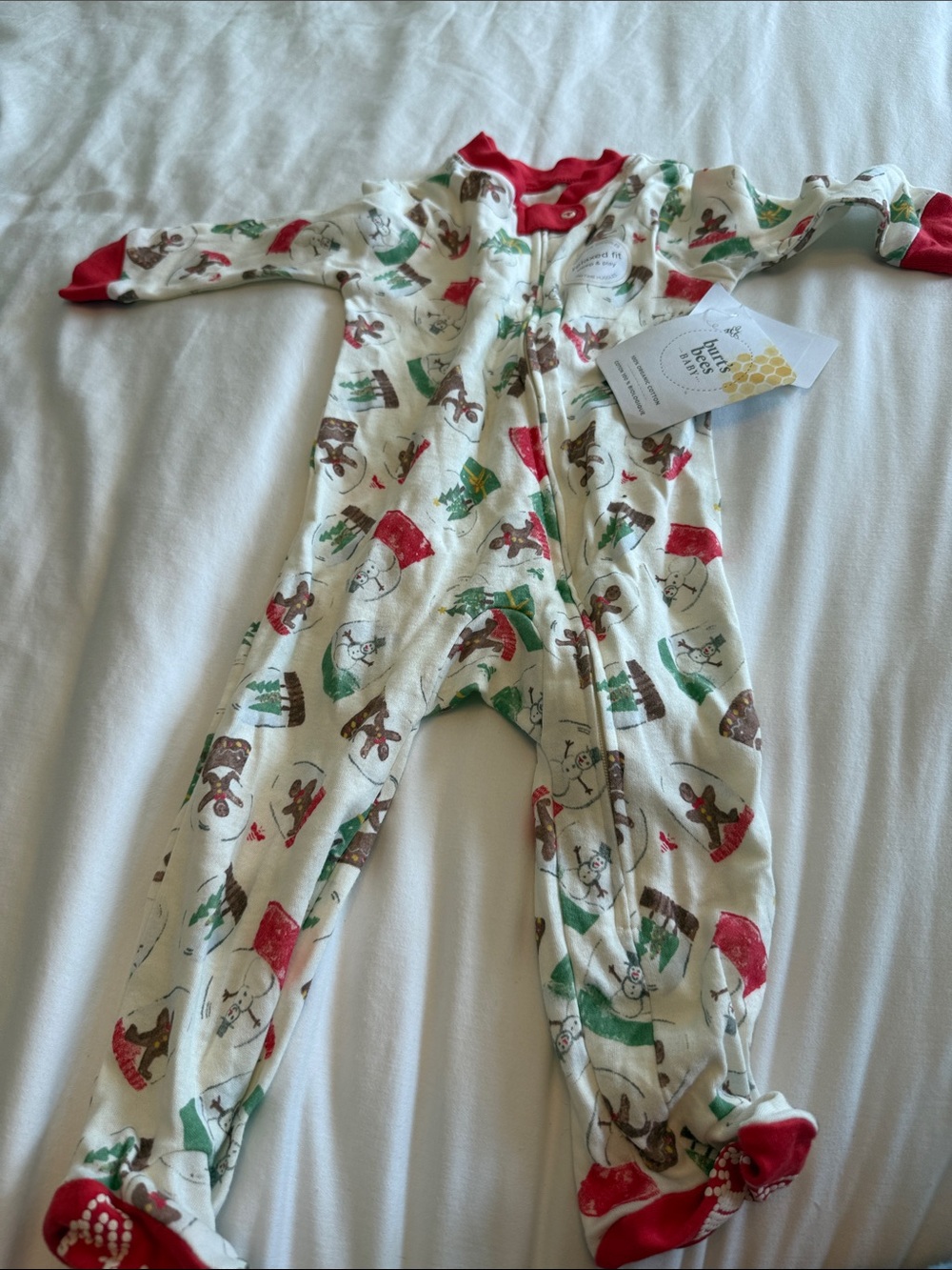 Holiday Animal-Print Cream Footie with Red Trim - Kids One-Piece